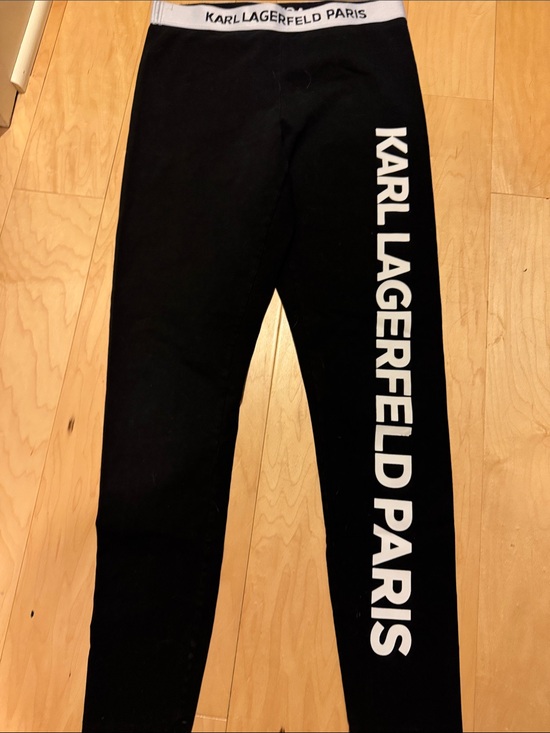 Karl Lagerfeld Pants - Karl Lagerfeld Black Leggings with White Logo Stripe